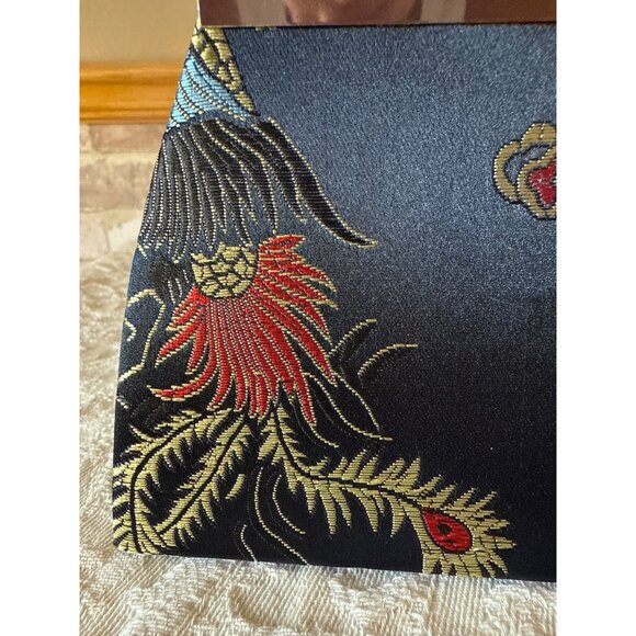 Mini Tiny Vintage Black Satin Brocade Evening Purse Metal Handle & Clasp Closure - Picture 7 of 16